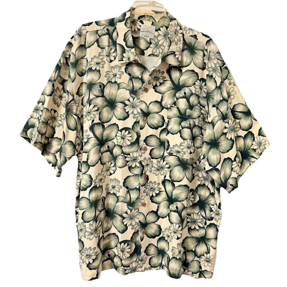 Tommy Bahama RELAX Shirt Men’s XL Green Floral 100% Silk Camp Style Hawaiian